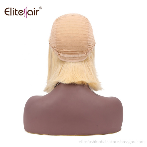 100% Brazilian Virgin Human Hair Glueless 613 Blonde Color Wig Flat Bang for for black Women Straight Short Bob Wigs with Bangs